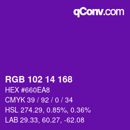 Color code: RGB 102 14 168 | qconv.com