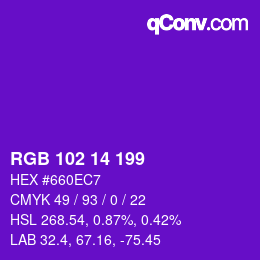 Color code: RGB 102 14 199 | qconv.com