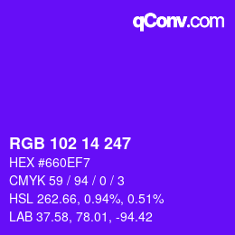 Color code: RGB 102 14 247 | qconv.com