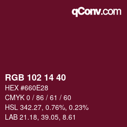 Color code: RGB 102 14 40 | qconv.com