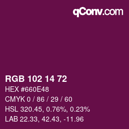Color code: RGB 102 14 72 | qconv.com