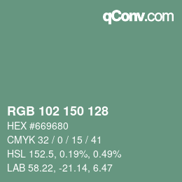 Color code: RGB 102 150 128 | qconv.com