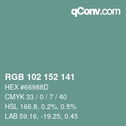 Color code: RGB 102 152 141 | qconv.com