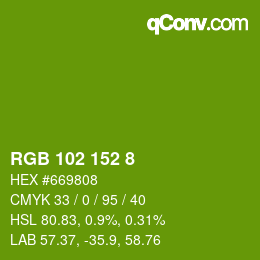 カラーコード: RGB 102 152 8 | qconv.com