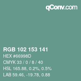 Farbcode: RGB 102 153 141 | qconv.com
