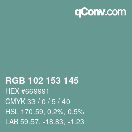 Color code: RGB 102 153 145 | qconv.com