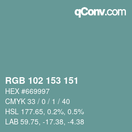 Color code: RGB 102 153 151 | qconv.com