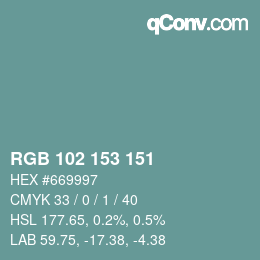 Color code: RGB 102 153 151 | qconv.com