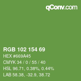 Color code: RGB 102 154 69 | qconv.com