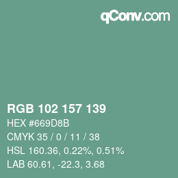 Farbcode: RGB 102 157 139 | qconv.com