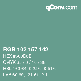 Color code: RGB 102 157 142 | qconv.com