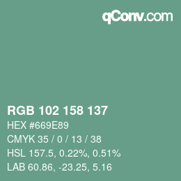 Color code: RGB 102 158 137 | qconv.com