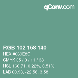 カラーコード: RGB 102 158 140 | qconv.com