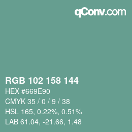 颜色代码: RGB 102 158 144 | qconv.com