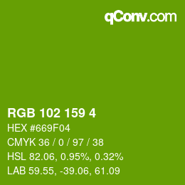 カラーコード: RGB 102 159 4 | qconv.com