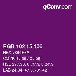 Color code: RGB 102 15 106 | qconv.com
