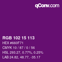 Color code: RGB 102 15 113 | qconv.com