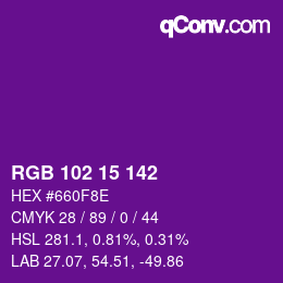 Color code: RGB 102 15 142 | qconv.com
