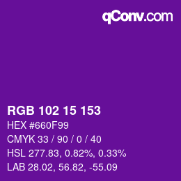 Color code: RGB 102 15 153 | qconv.com
