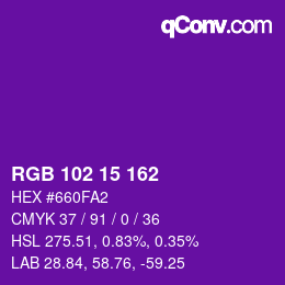 Farbcode: RGB 102 15 162 | qconv.com