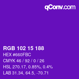 Color code: RGB 102 15 188 | qconv.com