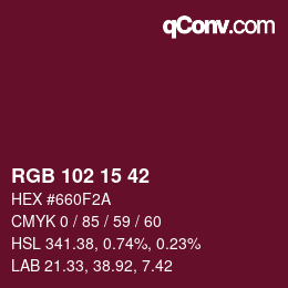 Color code: RGB 102 15 42 | qconv.com