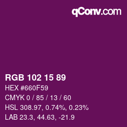 Color code: RGB 102 15 89 | qconv.com