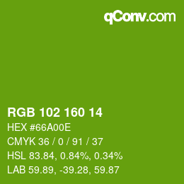 Color code: RGB 102 160 14 | qconv.com