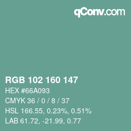 Color code: RGB 102 160 147 | qconv.com