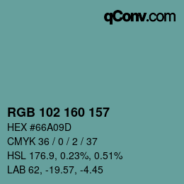 Color code: RGB 102 160 157 | qconv.com