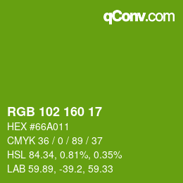 カラーコード: RGB 102 160 17 | qconv.com