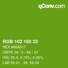 Color code: RGB 102 160 23 | qconv.com