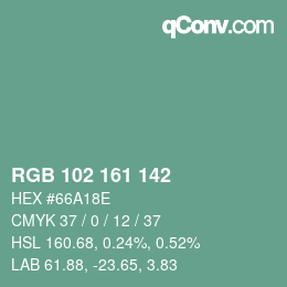 Color code: RGB 102 161 142 | qconv.com
