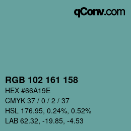 Color code: RGB 102 161 158 | qconv.com