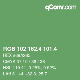 カラーコード: RGB 102 162.4 101.4 | qconv.com