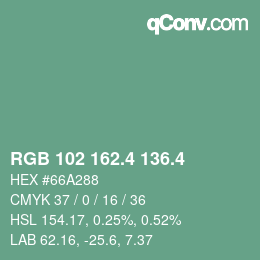 カラーコード: RGB 102 162.4 136.4 | qconv.com