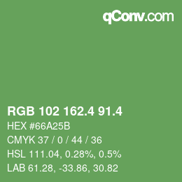 カラーコード: RGB 102 162.4 91.4 | qconv.com
