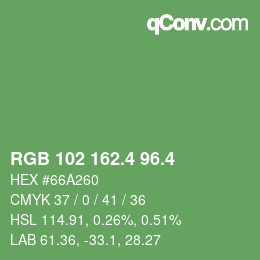 カラーコード: RGB 102 162.4 96.4 | qconv.com
