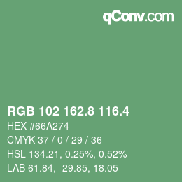 カラーコード: RGB 102 162.8 116.4 | qconv.com