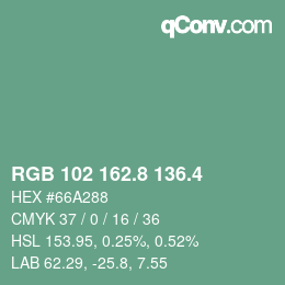 カラーコード: RGB 102 162.8 136.4 | qconv.com