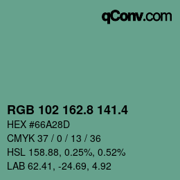 カラーコード: RGB 102 162.8 141.4 | qconv.com