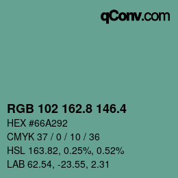 カラーコード: RGB 102 162.8 146.4 | qconv.com
