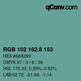 カラーコード: RGB 102 162.8 153 | qconv.com
