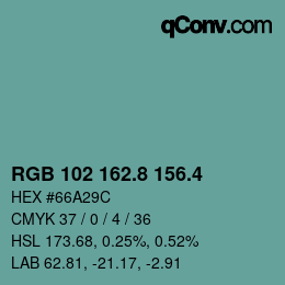 カラーコード: RGB 102 162.8 156.4 | qconv.com
