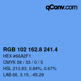 カラーコード: RGB 102 162.8 241.4 | qconv.com