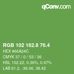 カラーコード: RGB 102 162.8 76.4 | qconv.com