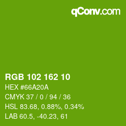 カラーコード: RGB 102 162 10 | qconv.com
