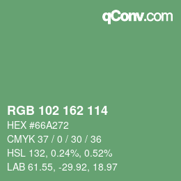 カラーコード: RGB 102 162 114 | qconv.com
