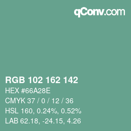 Color code: RGB 102 162 142 | qconv.com