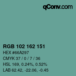 カラーコード: RGB 102 162 151 | qconv.com